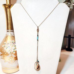 Handmade Lariat Y Turquoise Beaded Hamsa Hand Evil Eye Conch Sea Necklace